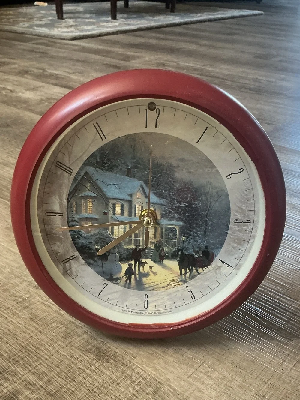 Thomas Kinkade Red Framed Winter Village Wall Clock